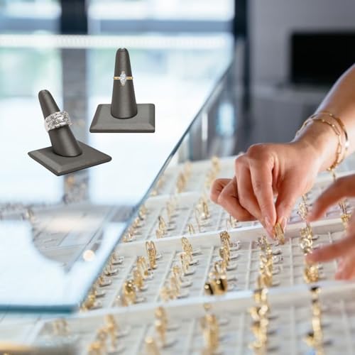 Image of Novel Box Single Finger Steel Gray Ring Stand Holder Jewelry Display 2X2X2 + NB Cleaning Cloth