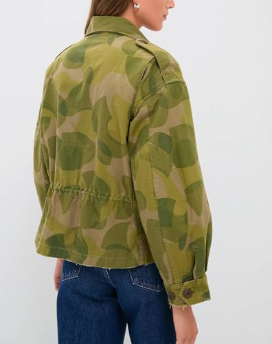 SCOFEEL Women's Camo Jacket Button Down Long Sleeve Coat Casual Military Raw Hem Shacket with Pockets4