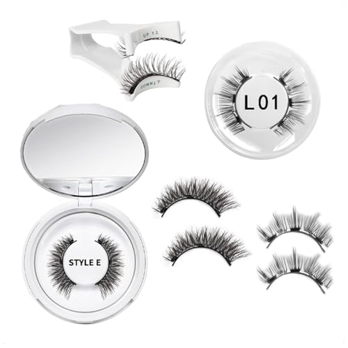 SanKristo Kit di 2 Paia di Ciglia Magnetiche con Applicatore, Ciglia Magnetiche Riutilizzabili Dall'aspetto Naturale, non Richiedono Colla, Ciglia Finte Comode e Sicure per Donne (Modello D-CX-E+ L01)