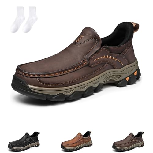 Enjerr Orthopedic Shoes Men, 2025 New Men's Comfortable Hands-Free Genuine Leather Slip On Loafers for Balance