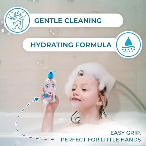 Disney Frozen 2-in-1 Kids Bubble Bath & Shampoo with Pump Dispenser - Gentle, Paraben-Free Hair & Body Wash with Vitamin E & A, pH Balanced for Sensitive Skin - Scented, for Children Aged 3+, 300ml