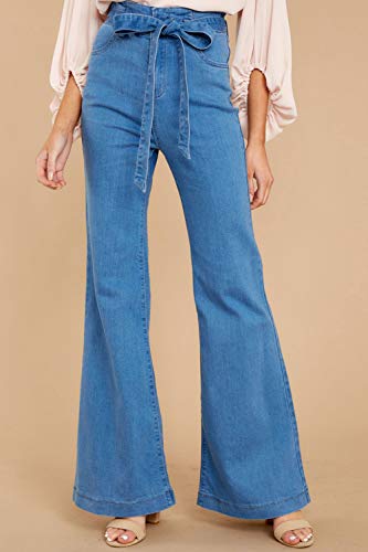 ebossy Women's High Waist Bell Bottom Stretch Flare Jeans Long Pants with Belt4