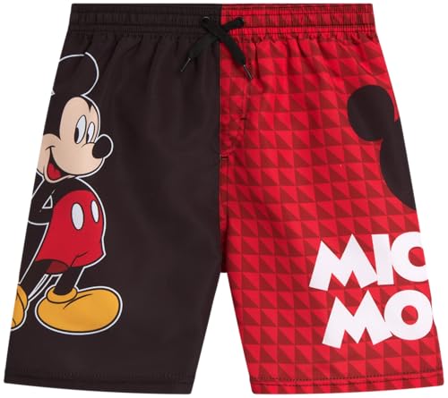Disney Boys Swim Trunks - Cars Lightning McQueen Mickey Mouse Toy Story Buzz Lightyear Toddler Boy Swim Shorts (Sizes: 2T-7), Size 4T, Red/Black Mickey Mouse