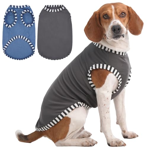 IECOii 2 Pack Summer Dog Shirt | Stretchy Fade-Resistant Fabric, Machine Washable Convenient,Home & Outdoor Clothes Fit for Medium Breeds, Grey+Blue,