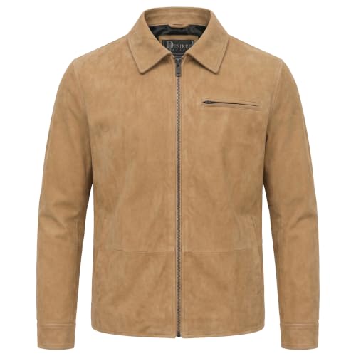 Image of Men's Suede Shirt Zipper Jacket Full Zip Casual Vintage Jackets Suede Leather Jackets for Mens