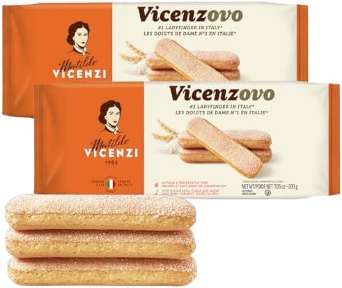 Matilde Vicenzi Vicenzovo Ladyfingers 14.10oz - Classic Italian Biscuits, Ladyfingers Cookies for Tiramisu, Kosher Dairy Cookies, Italian Bakery Dessert Gifts For Special Occasions 7.05 oz (200g), 2Pk