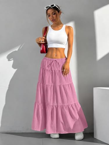 Image of Jawdrobe Women's Georgette Ruffle Hem Long Flared Skirt Lightweight Soft Fabric| High-Waisted Ruffled Maxi Plain and Pleated Skirt