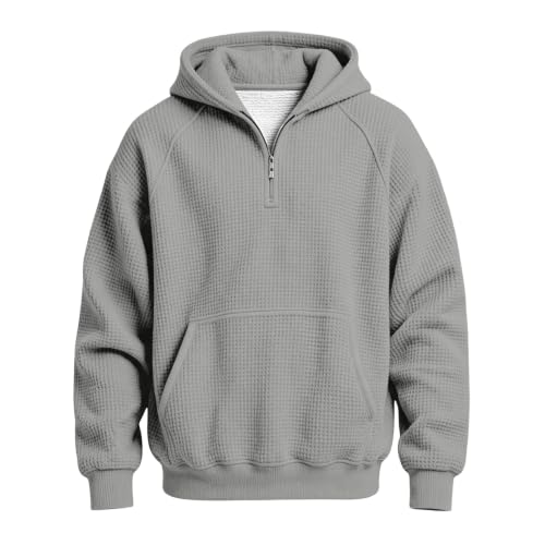 Mens Quarter Zip,Waffle Knit Long Sleeve Men Comfort Quarter Zip V Neck Sweatshirt 2026 Trendy Casual Loose Fit Golf Henley Hoodies,Grey,L - image 5