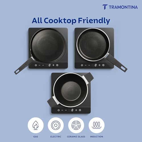 Image of Tramontina Chroma Cookware Set of 4 - Kadhai 22 cm with Lid, Fry Pan 20 cm, Dosa Tawa 28 cm | Ceramic Reinforced Cookware | Cold Forged Aluminium | Bakelite Handle | All Cooktop Compatible Blue