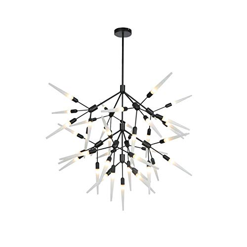 Lustre LED long en fer noir avec support E27 et diffuseurs en verre design