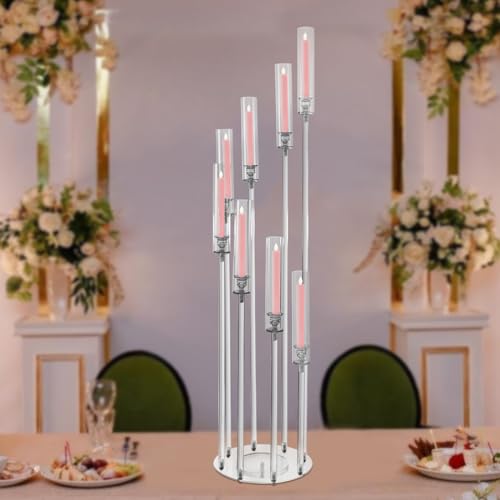 8 Arms Acrylic Candlestick Holders Clear Candle Holder Table Modern Candelabra Centerpieces for Home Wedding Dinner Party Formal Event Table Decoration, Clear