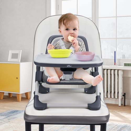 Image of Bear Booster Seat for Kitchen Chairs, Portable High Chair for Babies 6–12 Months, Adjustable 3-Level Foldable Booster with Removable Tray, Ideal for Home, Outdoor, Camping, and Travel