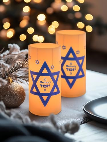 Image of Yahrzeit Memorial Candles with Timer Remote Control 2Pcs | Loss of Loved One Sympathy for Bereavement Gifts,,Shabbat Holiday,Hanukkah Decorations,4 /6 Hours Timer