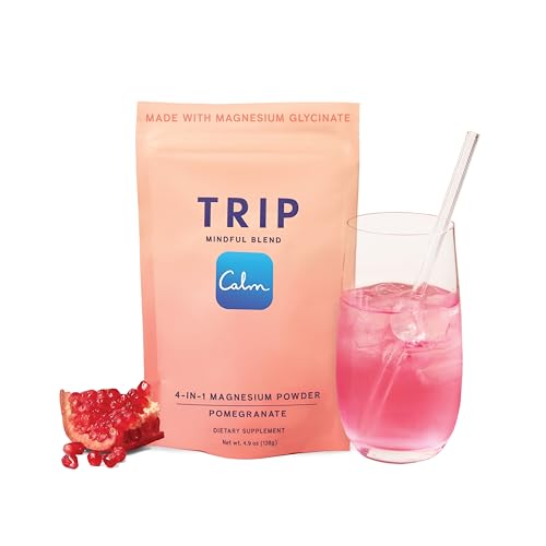 TRIP Magnesium Glycinate Powder - 7 500MG Magnesium per Pack with L-Theanine & Lions Mane Delicious Pomegranate Orange Blossom Flavour Sugar Free 1 Pack - 30 Drink Mix Servings