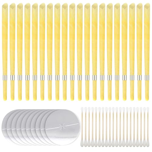 MeoZynxadril 20 Pezzi Candele per Orecchie, Candele Naturali Auricolari, Coni Orecchie Cerume, Candele Orecchie Cerume, Candele Dell'orecchio, con 10 Dischi Protettivi e 20 Tampone di Cotone