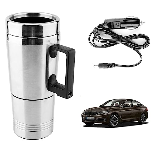 Image of Oshotto 12V Stainless Steel Car Heating Kettle /Mug, Travel Friendly electric Tea /Coffee maker Compatible with BMW 3GT (300ml) - Silver