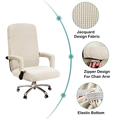 Turquoize Office Chair Cover Stretchable Chair Cover For Office Chair Computer Chair Cover Large Office Chair Cover With Armrest Covers Jacquard Boss Chair Cover High Back, Large, Biscotti Beige #TOP2