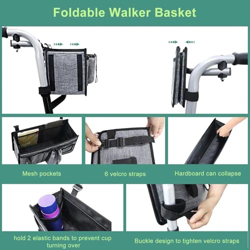 Panier de marcheur de grande capacité lavable et pliable pour déambulateur - 4