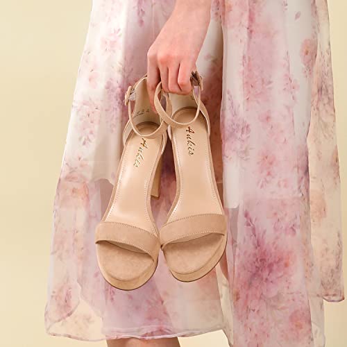 Ankis Chunky Platform Heels - 4 Inch Block Heeled Sandals for Women - Comfortable Open Toe Strappy Heels - Black, Nude, White, Silver, Gold - Summer Dress Shoes2