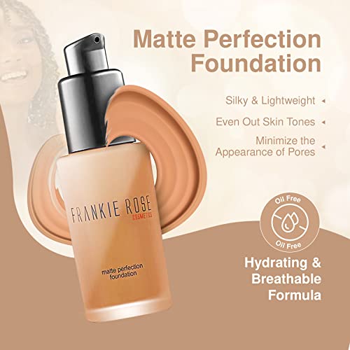 Frankie Rose Cosmetics Matte Perfection Foundation Makeup – Long-Lasting, Lightweight & Hydrating Foundation For A Semi-Matte Finish - Foundation Full Coverage For All Skin Types - (Vintage) 1.0 Us Fl Oz / 30 Ml #TOP4