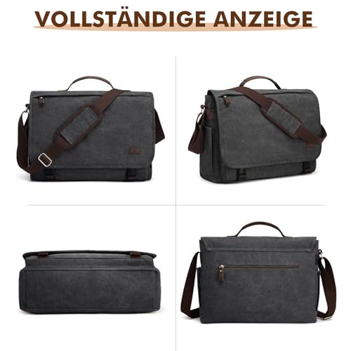 S-ZONE Herren Umhängetasche 17,3 Inch Übergröße Messenger Bag Canvas Laptoptasche Aktentasche Schultertasche Arbeitstasche mit Gepäckfach