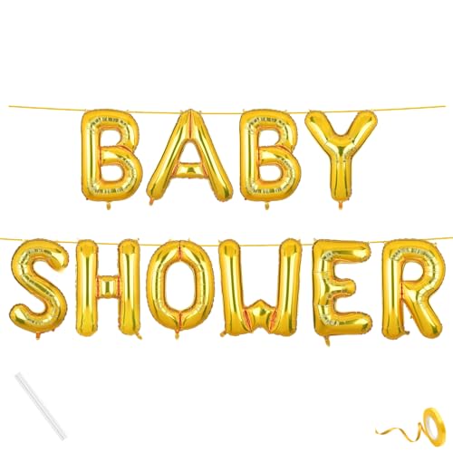 Image of Baby Shower Banner Gold for Home Foil Balloon Decoration Decor Celebration Golden