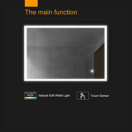 Janboe Led Illuminated Bathroom Mirror Wall Mounted Bathroom Vanity Mirror with Touch Switch for Makeup Cosmetic Shaving 700x500mm