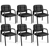 COSTWAY Konferenzstühle 6er Set, Besucherstühle mit gepolsterten Armlehnen und Metallrahmen, Bürostühle, Wartezimmerstühle für Büro, Konferenz, Empfang, Schwarz