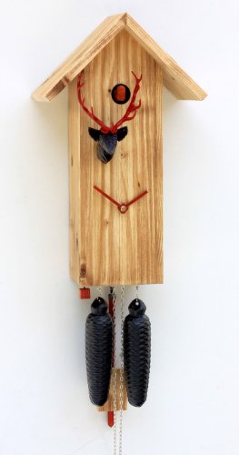 Rombach & Haas Moderne Kuckucksuhr Vogelhaus Simple Line gebürstetes Massivholz natur dunkel 8-Tagewerk 41 cm Cover