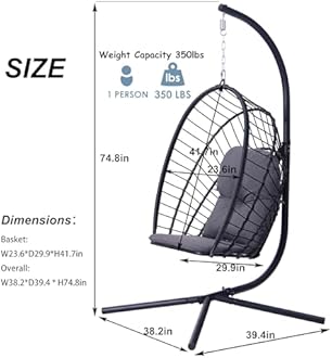 Topfuca Indoor/Outdoor Egg Hanging Chair with Stand - Patio Wicker Swing Hammock Chair. 350lbs Capacity, Cushioned. Ideal for Bedroom, Balcony, Porch, Garden. Versatile Swing Chair for All Spaces