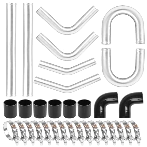 2.5 Inch Universal Aluminum Turbo Intercooler Piping U-Pipe Kit 600mm Aluminum Pipe + 8 Elbow Hose+ 16 Clamps Kit 8PCS