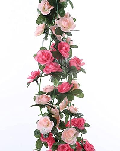 Nayels 5 Pack 41 FT Fake Rose Vine Flowers Plants Artificial Flower Hanging Rose Ivy Home Hotel Office Wedding Party Garden Craft Art Décor Pink