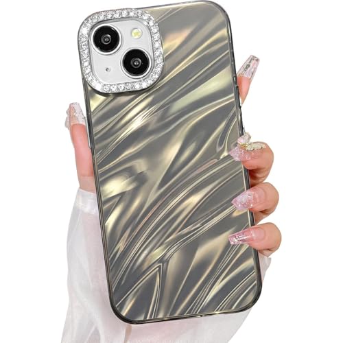 Image of DIZORO Compatible with iPhone 15 Case | Marble Glossy Hard PC Back Cover with Diamond Camera Protector | Ultra Stylish Shockproof Back Cover Case for Girls Women-Desert