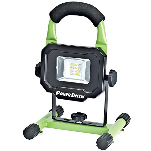 PowerSmith PWLR1110M 900 Lumen LED Weatherproof Tiltable Portable Lithium-Ion Battery-Powered Cordless Work Light with Magnetic Base, Impact-Resistant Glass Lens, and Charger