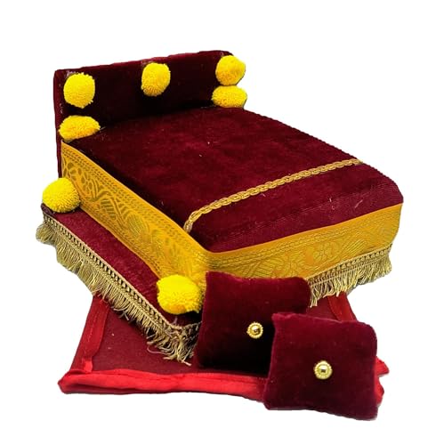 Image of RD Handicraft Thakur ji Bed, Laddu Gopal ji Bed, Bal Gopal ji Bed with Blanket Silk All Purpose Bed |Maroon (17x16x10 cm)