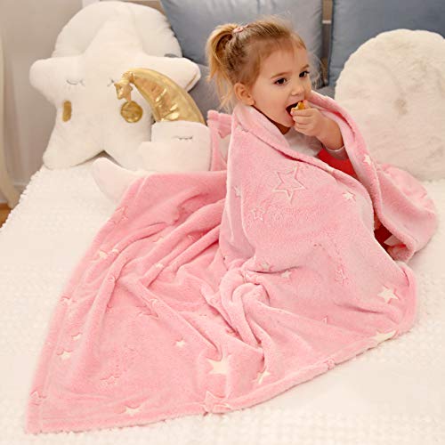 Cozy Bliss Glow In The Dark Throw Blanket, 40"X50", Premium Super Soft Fuzzy Fluffy Warm Cozy Powder Plush Blanket With Stars, Gift For Kids Girls Boys (Pink) #TOP1