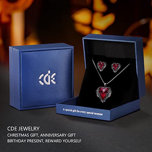Cde Halloween Jewelry Gift Women Jewelry Set Vampire Crystals Dark Red Pendant Necklace And Studs Earrings Love Heart Pendant Angel Wing Necklace Women Valentine's Day Jewelry Gift For Women Mom Daughter #TOP4