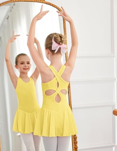 Image of Arshiner Kid Girls Hollow Back Ballet Leotard with Skirt Sleeveless Dance Dresses