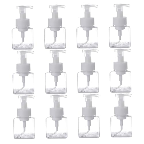 Flacone con pompa in schiuma da 12 pezzi, dispenser in plastica trasparente con pompa da 250 ml con fibbia di bloccaggio, dispenser di sapone schiumogeno ricaricabile e facile da riempire per cucin