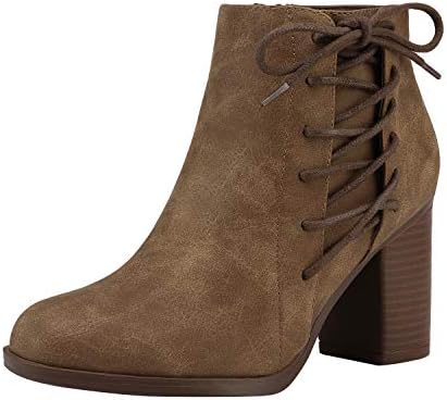 TOETOS Women's Chicago-01 Tan Faux Leather Pu Chunky Heel Ankle Boots Size 8 M US