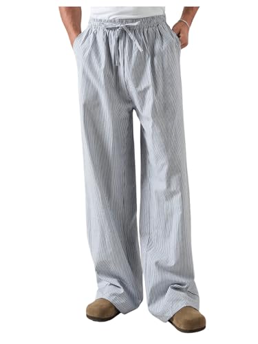 OYOANGLE Men's Striped Print Drawstring Pants Lightweight Beach Yoga Trouser Vacation Slacks Pants