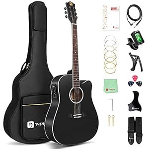 Vangoa Elektrische Akoestische Gitaar 41″ Cutaway Dreadnought 4 Band EQ Elektro Akoestische Gitaar met Beginners Accessoires, Zwart