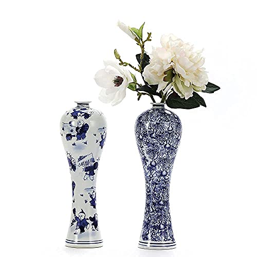13" China Ceramic Vase Blue And White Porcelain Chinese Handmade Decorative Flower Vase For Living Room, Home Decor, Office, Table Centerpiece #TOP6