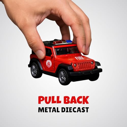 Image of Amisha Gift Gallery Diecast Jeep Open Thar Fire Ambulance Toy Car for Kids | 1:36 Scale Model, Metal, Pull Back, Sports Car, Boys