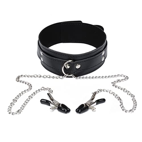Image of Nipple Clamps with Collar Choker, Nipple Clamps with Necklace Chain Sex Toy Body Breast Clamps Nipple Clips for Woman Ladies Men Gay Adults Couples BDSM SM Fetish Flirting Slave Role Play