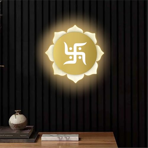 Image of Metal, Acrylic Flower - Shaped Swastik Wall Light, Dual L.E.D. Light (White & Warm White),Decorative Light for Home Decor,Ideal for Pooja Room, Bedroom, Living Room, Temple, Home & Office