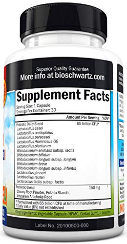 Image of Probiotic 65 Billion - Probiotics with Prebiotic for Women & Men - Lactobacillus Acidophilus Digestive Health Capsules - Targeted Release Technology - Shelf Stable Supplement Non-GMO Dairy Free-30ct