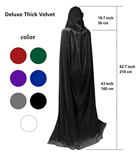 Homelex Unisex Black Velvet Adult Cape Full Length Hooded Robe Halloween Cloak #TOP5