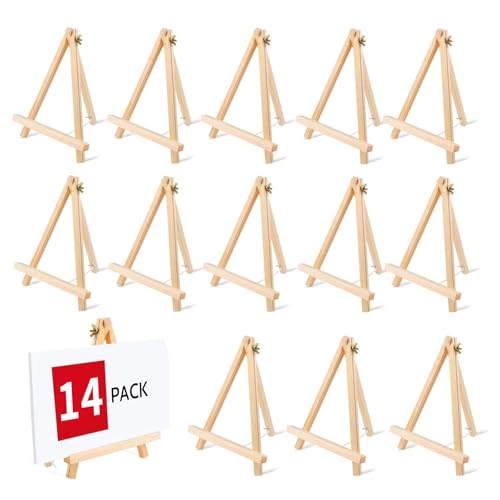 14 Pack 9 Inch Wood Easel, Painting Party Easel, Kids Student Tabletop Easels for Painting, Portable Canvas Photo Picture Sign Holder Tripod Painting...