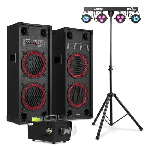 Fenton SPK-210 Bluetooth Party Speaker Set with Disco Light Bar, Fog Machine & Wireless Remote – Complete Home Audio DJ Kit for Karaoke & Events